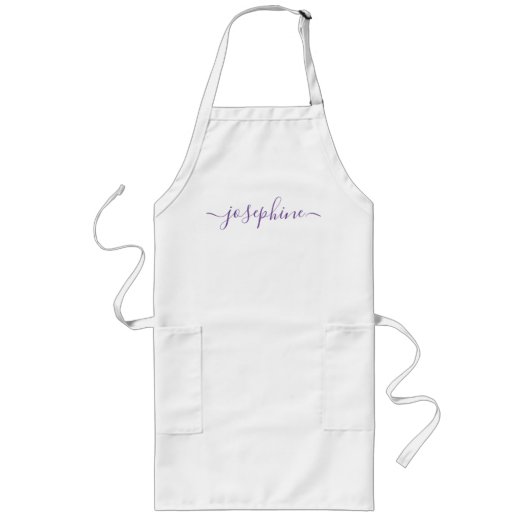 紫パーソナライズされた台名大人エプロン ロングエプロン (正面)