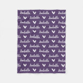 紫パーソナライズされた名毛布(ハート付) フリースブランケット (正面)