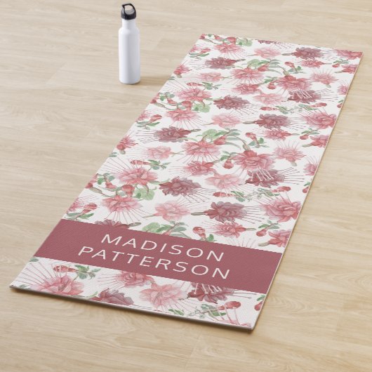 紫パーソナライズされた明るい赤紫色花フローラ ヨガマット (インサイチュ)