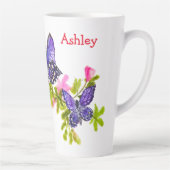 紫パーソナライズされた水彩蝶と花 カフェラテマグ (右)