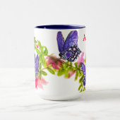 紫パーソナライズされた水彩蝶と花 マグカップ (中央)