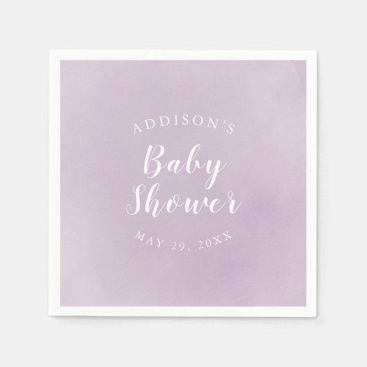 紫パーソナライズされた水彩赤ちゃんシャワー スタンダードカクテルナプキン (正面)