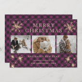 紫パーソナライズされた水牛のプレイド3写真 シーズンカード (正面/裏面)