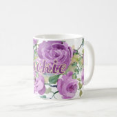 紫パーソナライズされた水色フローラ名コーヒー コーヒーマグカップ (正面右)