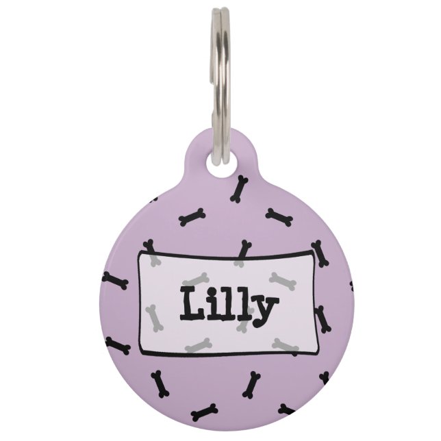 紫パーソナライズされた犬の骨かわいい犬のラベル ペット　ネームタグ (正面)