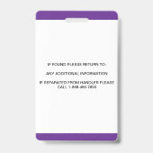 紫パーソナライズされた白サービスドッグフォトID バッジ (裏面)