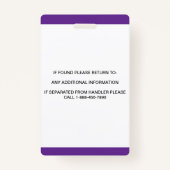 紫パーソナライズされた白サービスドッグフォトID バッジ (裏面)