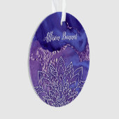 紫パーソナライズされた白水彩曼荼羅 オーナメント (正面)