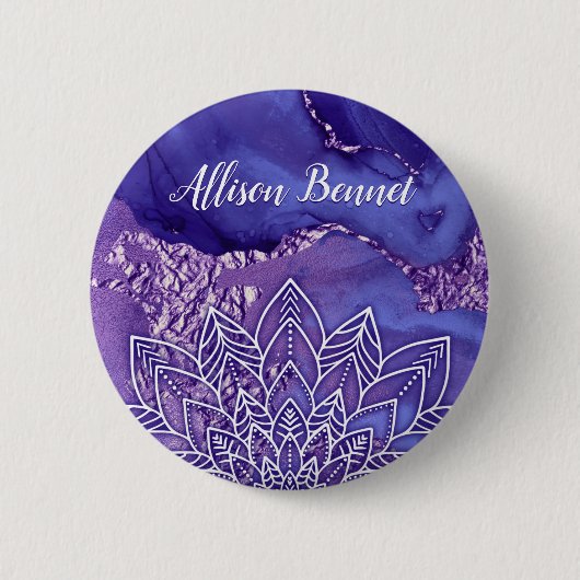 紫パーソナライズされた白水彩曼荼羅 缶バッジ (正面)