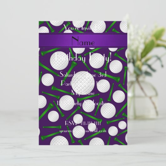 紫パーソナライズされた色のゴルフボールティーを名付ける 招待状 (スタンド正面)