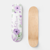 紫パーソナライズされた色の緑の水色の花 スケートボード (正面)