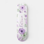 紫パーソナライズされた色の緑の水色の花 スケートボード (正面)