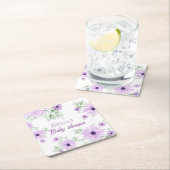 紫パーソナライズされた色の花赤ちゃんシャワー スクエアペーパーコースター (インサイチュ)