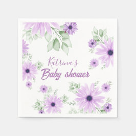 紫パーソナライズされた色の花赤ちゃんシャワー スタンダードカクテルナプキン