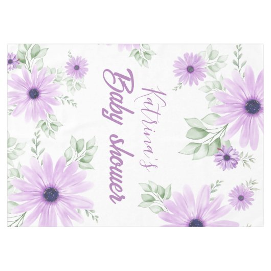 紫パーソナライズされた色の花赤ちゃんシャワー テーブルクロス (正面(横))