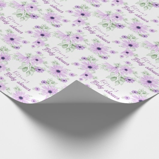 紫パーソナライズされた色の花赤ちゃんシャワー ラッピングペーパー (角)