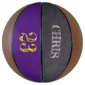 紫パーソナライズされた色の金ゴールド番号エッチング バスケットボール (縦)