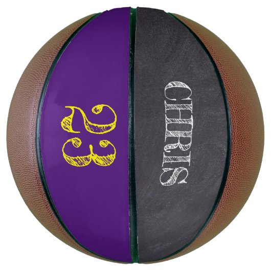 紫パーソナライズされた色の金ゴールド番号エッチング バスケットボール (縦)