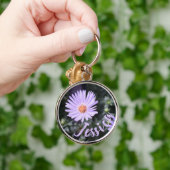 紫パーソナライズされた花自然撮影 キーホルダー (手)