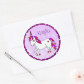 紫パーソナライズされた虹の角ユニコーンハート ラウンドシール (封筒)