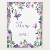 紫パーソナライズされた蝶フローラ枠 プランナー手帳 (正面)