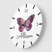 紫パーソナライズされた蝶 ラージ壁時計 (傾斜)