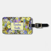 紫パーソナライズされた黄色のカントリーガーデンの花 ラゲッジタグ (正面横)