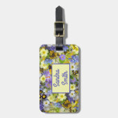紫パーソナライズされた黄色のカントリーガーデンの花 ラゲッジタグ (正面縦)