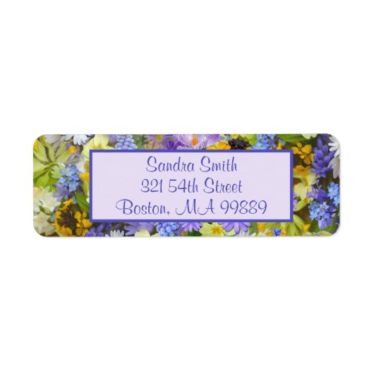 紫パーソナライズされた黄色のカントリーガーデンの花 ラベル (正面)