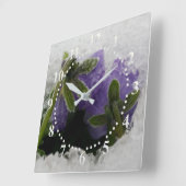 紫ヒナギク2羽 スクエア壁時計 (傾斜)