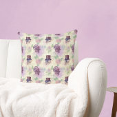 紫ビクトリアンステームパンク帽子の羽のスカル クッション