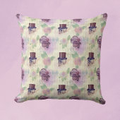 紫ビクトリアンステームパンク帽子の羽のスカル クッション