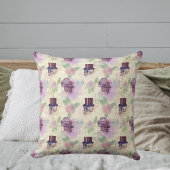 紫ビクトリアンステームパンク帽子の羽のスカル クッション