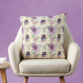 紫ビクトリアンステームパンク帽子の羽のスカル クッション