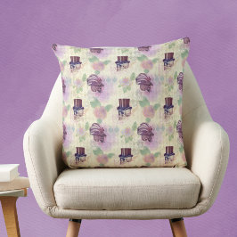 紫ビクトリアンステームパンク帽子の羽のスカル クッション