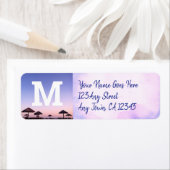 紫ビーチサンセット写真モノグラムモダンアドレス ラベル (インサイチュ)