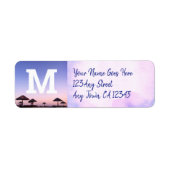 紫ビーチサンセット写真モノグラムモダンアドレス ラベル (正面)