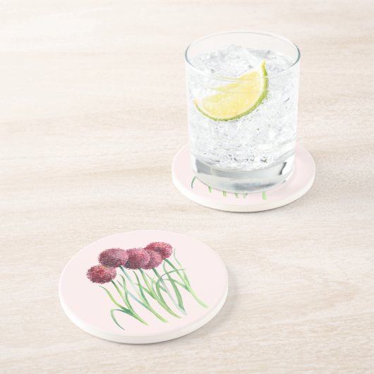 紫ピンクのネギ水彩植物園絵画の コースター (側面)