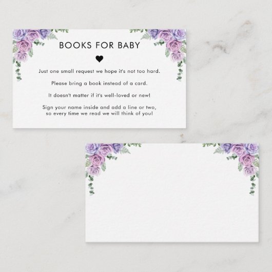 紫ピンクのバラのフローラ本のための女の子の赤ちゃんシャワー エンクロージャーカード (正面/裏面)
