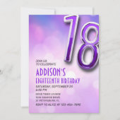 紫ピンクのホロ 18歳の誕生日招待状 招待状 (正面)