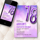 紫ピンクのホロ 18歳の誕生日招待状 招待状