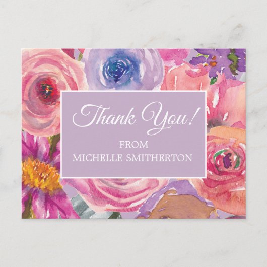 紫ピンクのワイルドフラワーありがとう ポストカード (正面)
