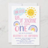 紫ピンクの小さな光の太陽の輝き1st誕生日 招待状 (正面)