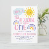 紫ピンクの小さな光の太陽の輝き1st誕生日 招待状 (スタンド正面)