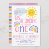 紫ピンクの小さな光の太陽の輝き1st誕生日 招待状 (正面/裏面)