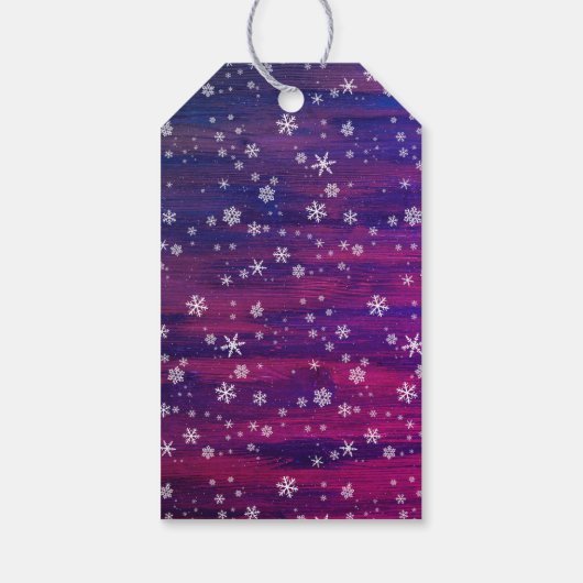 紫ピンクの木の素朴スノーフレークのクリスマスフォト ギフトタグ (裏面)