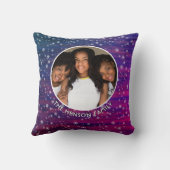 紫ピンクの木の素朴スノーフレークのクリスマスフォト クッション (裏面)