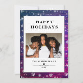 紫ピンクの木の素朴スノーフレークのクリスマスフォト シーズンカード (正面)