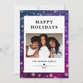 紫ピンクの木の素朴スノーフレークのクリスマスフォト シーズンカード