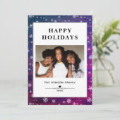 紫ピンクの木の素朴スノーフレークのクリスマスフォト シーズンカード (スタンド正面)